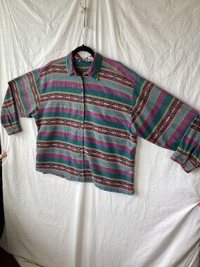 Vintage first class 90s geometric button up shirt size XL made in Nepal